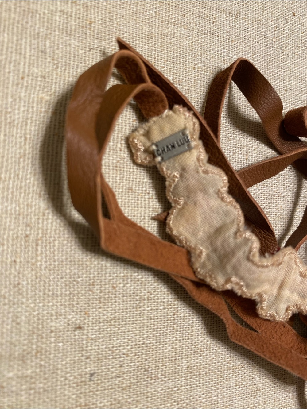 Handmade Brown Floral Embroidered Tie Belt - Picture 3 of 3